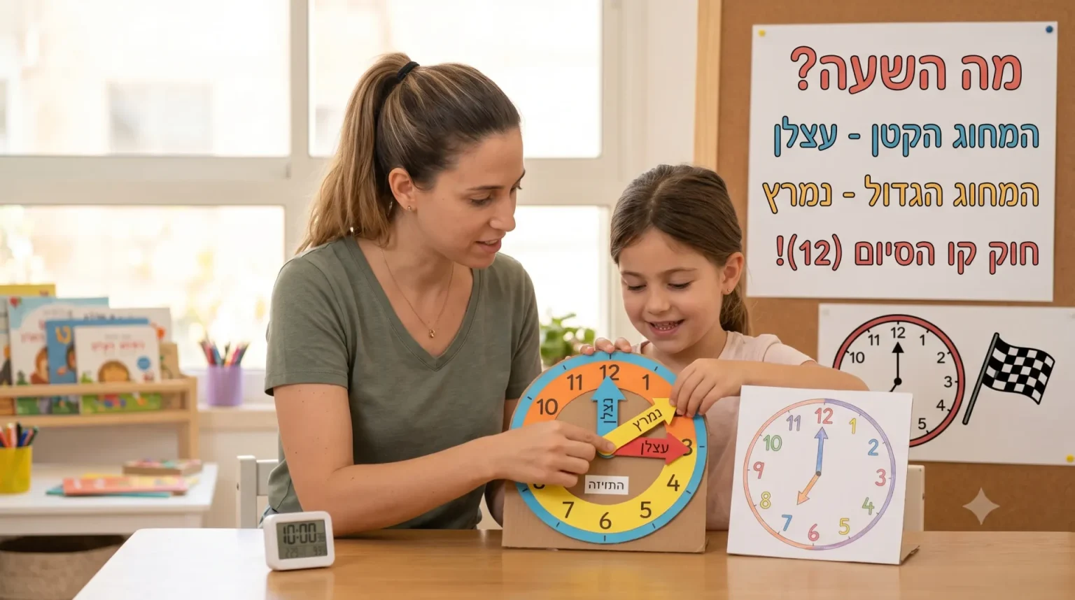 הסברים פשוטים ומשחקי זיהוי באמצעות שעונים מצוירים או שעון קיר